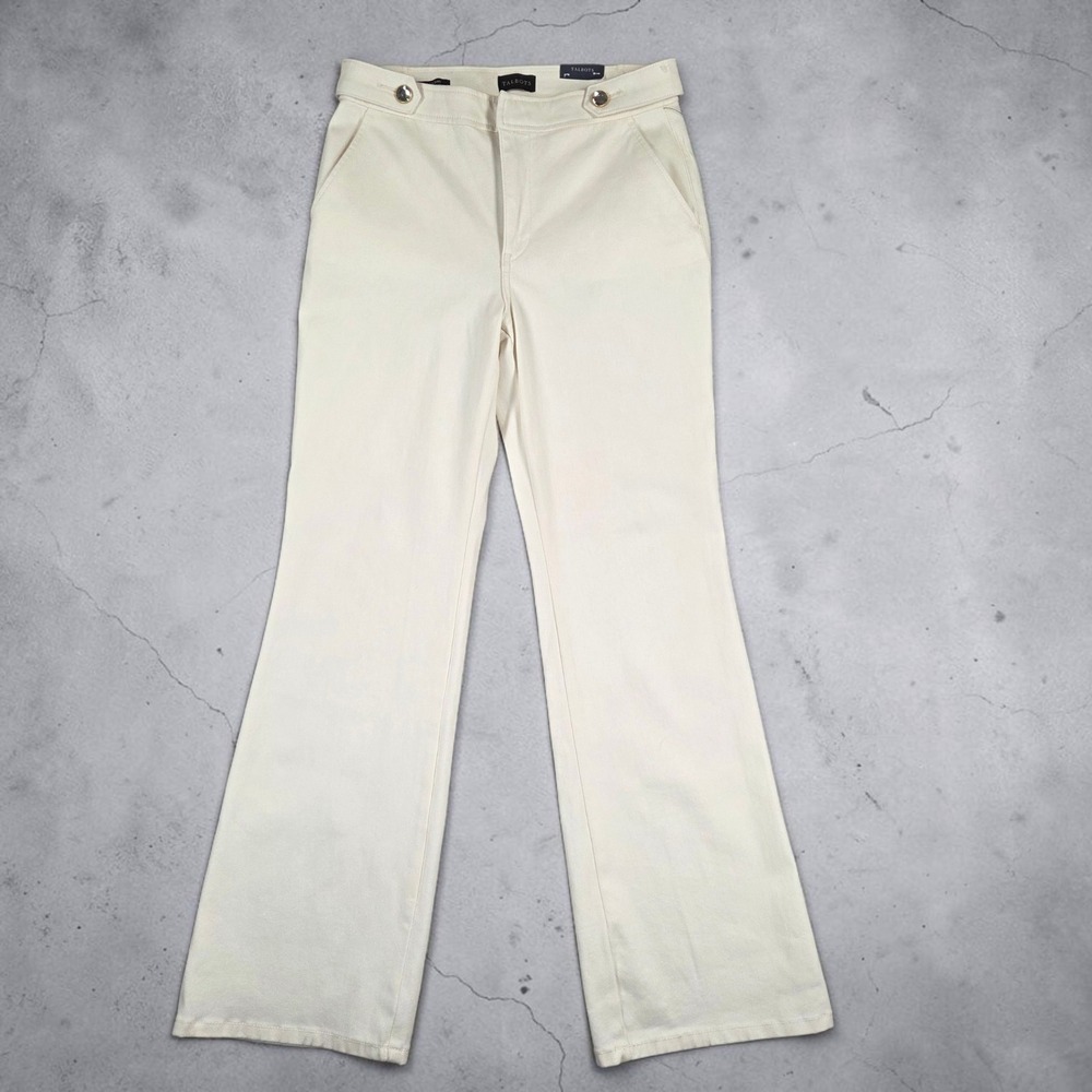 Talbots Flare Leg High Waist Jeans Ivory White Gold Button Size 6 NWT